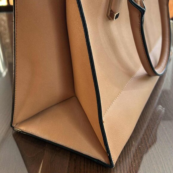 ALDO Camel Structured Tote Satchel with Gold Hardware & Crossbody Strap – OS - Picture 2 of 11